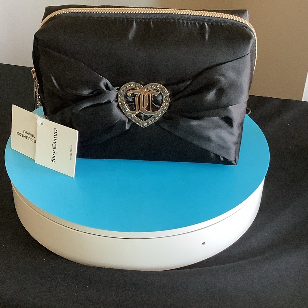 Juicy Couture Black Satin Cosmetic Pouch with Heart Emblem